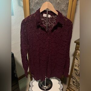 Elegant Purple Lace Button-Down Shirt